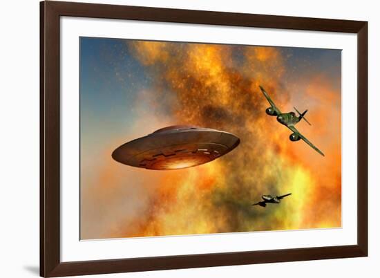 German Messerschmitt 262 Jetfighter Planes Chasing a Ufo-null-Framed Art Print