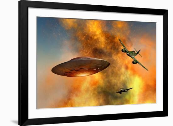 German Messerschmitt 262 Jetfighter Planes Chasing a Ufo-null-Framed Art Print