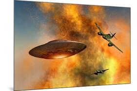 German Messerschmitt 262 Jetfighter Planes Chasing a Ufo-null-Mounted Art Print