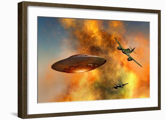 German Messerschmitt 262 Jetfighter Planes Chasing a Ufo-null-Framed Art Print