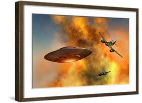 German Messerschmitt 262 Jetfighter Planes Chasing a Ufo-null-Framed Art Print