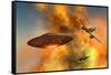 German Messerschmitt 262 Jetfighter Planes Chasing a Ufo-null-Framed Stretched Canvas