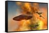 German Messerschmitt 262 Jetfighter Planes Chasing a Ufo-null-Framed Stretched Canvas