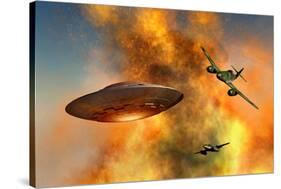 German Messerschmitt 262 Jetfighter Planes Chasing a Ufo-null-Stretched Canvas