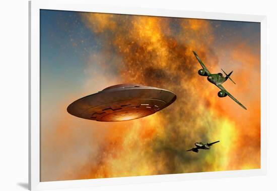 German Messerschmitt 262 Jetfighter Planes Chasing a Ufo-null-Framed Art Print