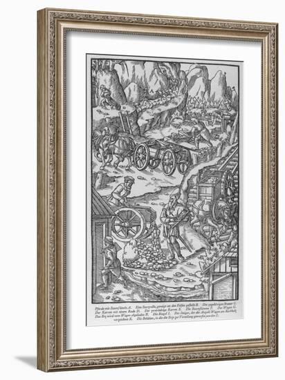 German Miners Bringing Ore from the Mines to Smelter-Georg Agricola-Framed Art Print