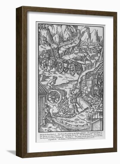 German Miners Bringing Ore from the Mines to Smelter-Georg Agricola-Framed Art Print