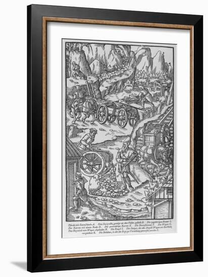 German Miners Bringing Ore from the Mines to Smelter-Georg Agricola-Framed Art Print