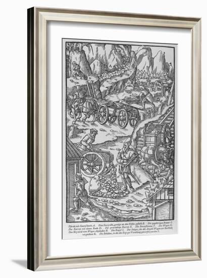 German Miners Bringing Ore from the Mines to Smelter-Georg Agricola-Framed Art Print
