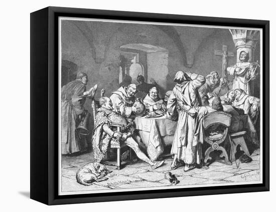 German Monks Entertain a Visitor with the Wine of the Cloister-W. Grubner-Framed Stretched Canvas