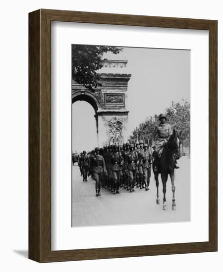 German Occupation Troops March Through the Arc De Triomphe on Champs Elysees-null-Framed Photographic Print