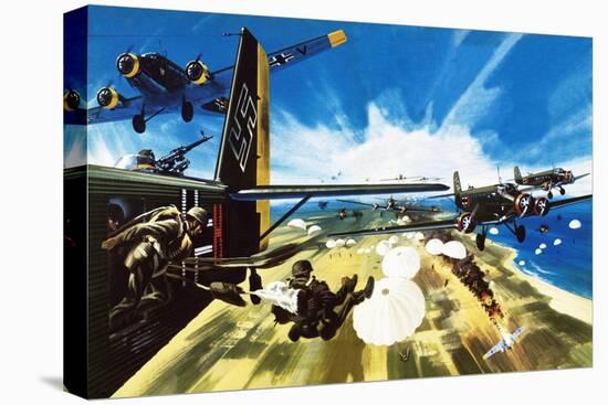 German Paratroopers Landing on Crete During Ww2-Wilf Hardy-Stretched Canvas