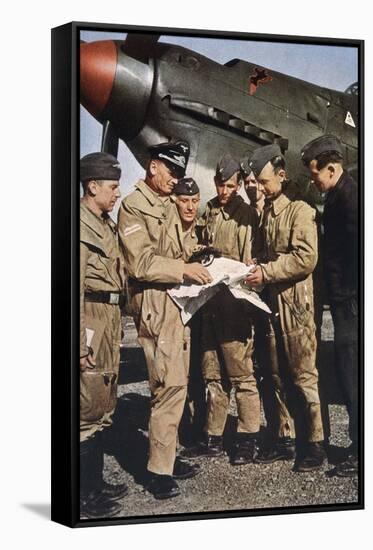 German Pilots Attend Last Briefing Before a Mission, Aircraft in Background is a Stuka-Unsere Wehrmacht-Framed Stretched Canvas