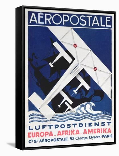 German Poster Advertising the French Airmail Service, 1928-null-Framed Stretched Canvas