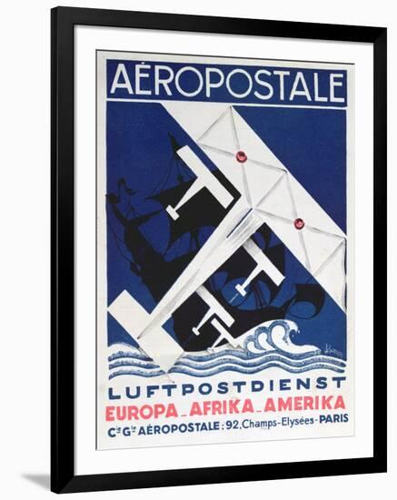 German Poster Advertising the French Airmail Service, 1928-null-Framed Giclee Print