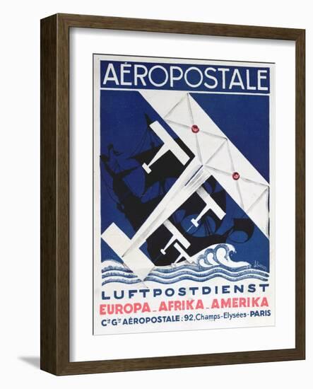 German Poster Advertising the French Airmail Service, 1928-null-Framed Giclee Print