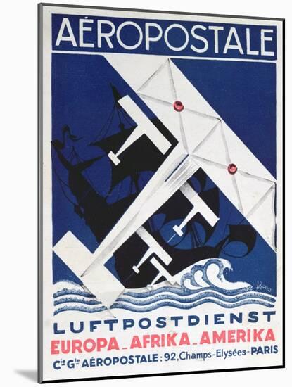 German Poster Advertising the French Airmail Service, 1928-null-Mounted Giclee Print