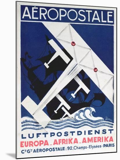 German Poster Advertising the French Airmail Service, 1928-null-Mounted Giclee Print