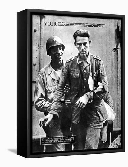 German Prisoner of War Arriving in England, Escorted by an American Soldier, 1944-null-Framed Stretched Canvas