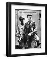 German Prisoner of War Arriving in England, Escorted by an American Soldier, 1944-null-Framed Premium Giclee Print