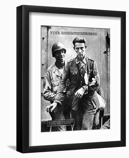 German Prisoner of War Arriving in England, Escorted by an American Soldier, 1944-null-Framed Premium Giclee Print