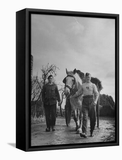 German Prisoner of War Working as Farm Hand for French Farmer-null-Framed Stretched Canvas