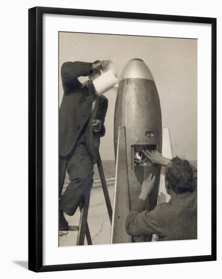 German Rocket Experiments on a Windswept Spit of Land, Filling the Device with Its Chemical Fuel-null-Framed Photographic Print