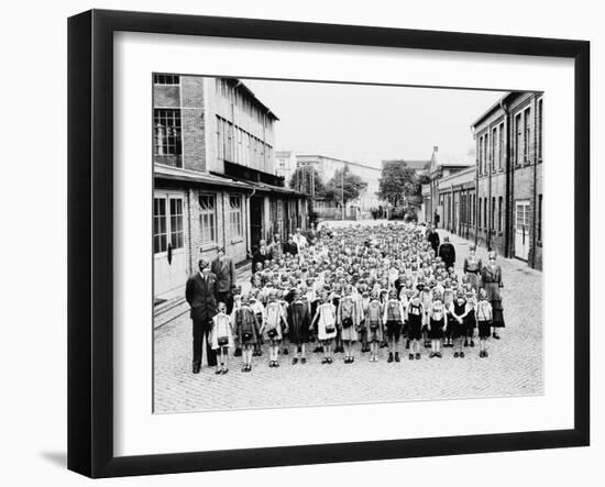 German School Teachers and Children Wear Gas Masks as They are Drilled-null-Framed Premium Photographic Print