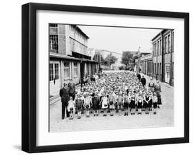 German School Teachers and Children Wear Gas Masks as They are Drilled-null-Framed Premium Photographic Print