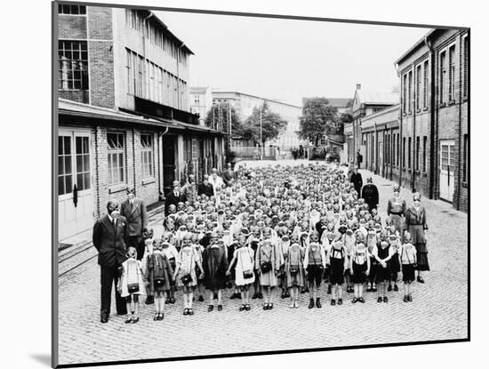 German School Teachers and Children Wear Gas Masks as They are Drilled-null-Mounted Premium Photographic Print