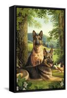 German Shepards/Chicken-Dan Craig-Framed Stretched Canvas