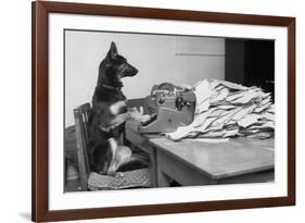 German Shepherd at a Typewriter-null-Framed Photographic Print