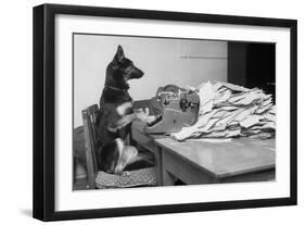 German Shepherd at a Typewriter-null-Framed Photographic Print