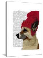 German Shepherd in Red Woolly Hat-Fab Funky-Stretched Canvas