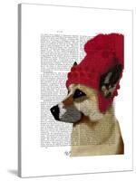 German Shepherd in Red Woolly Hat-Fab Funky-Stretched Canvas