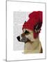 German Shepherd in Red Woolly Hat-Fab Funky-Mounted Art Print