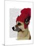 German Shepherd in Red Woolly Hat-Fab Funky-Mounted Art Print