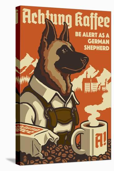 German Shepherd - Retro Coffee Ad-Lantern Press-Stretched Canvas