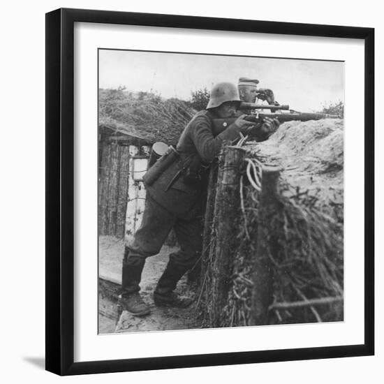 German Sniper in a Trench on the Western Front During World War I-Robert Hunt-Framed Photographic Print