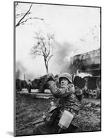 German Soldier Urging Comrades Forward During the Battle of the Bulge-null-Mounted Photographic Print