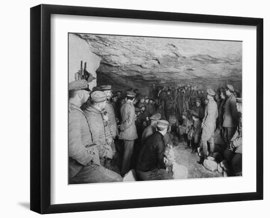 German Soldiers at a Concert in a Cave, France, World War I, 1915-null-Framed Giclee Print