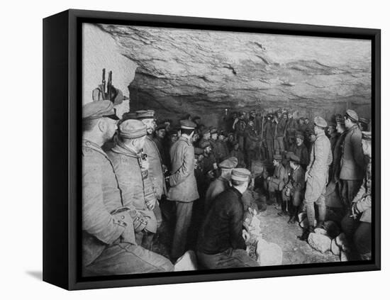 German Soldiers at a Concert in a Cave, France, World War I, 1915-null-Framed Stretched Canvas