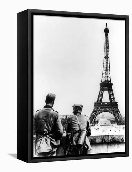 German Soldiers at the Eiffel Tower, Paris, June 1940-null-Framed Stretched Canvas