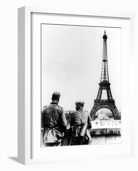 German Soldiers at the Eiffel Tower, Paris, June 1940-null-Framed Photographic Print