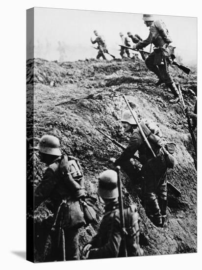 German Soldiers Attacking Out of a Trench During World War I-Robert Hunt-Stretched Canvas