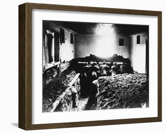 German Soldiers in an Indoor Trench During World War I on the Western Front in France-Robert Hunt-Framed Photographic Print