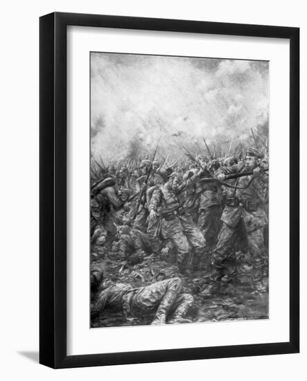 German Soldiers under Fire from Allied Guns, Flanders, World War I, 1914-J Simont-Framed Giclee Print