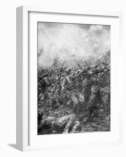 German Soldiers under Fire from Allied Guns, Flanders, World War I, 1914-J Simont-Framed Giclee Print