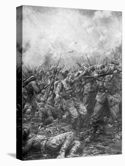 German Soldiers under Fire from Allied Guns, Flanders, World War I, 1914-J Simont-Stretched Canvas