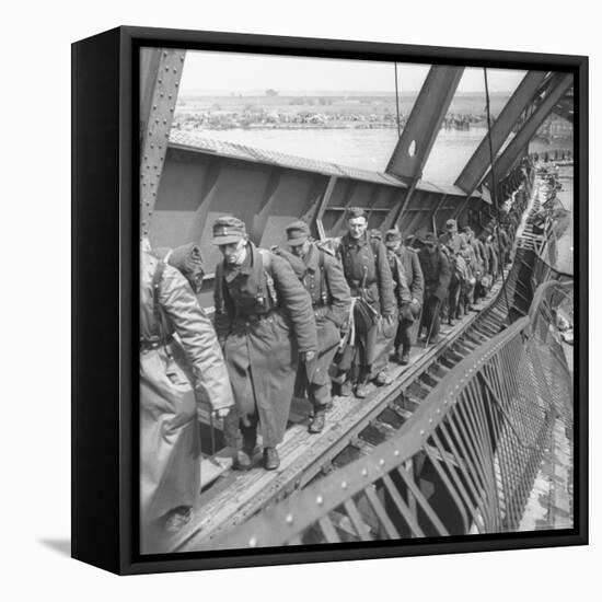 German Soldiers Walk over Elbe River to Surrender to Allied Forces in the Waning Days of WWII-William Vandivert-Framed Stretched Canvas
